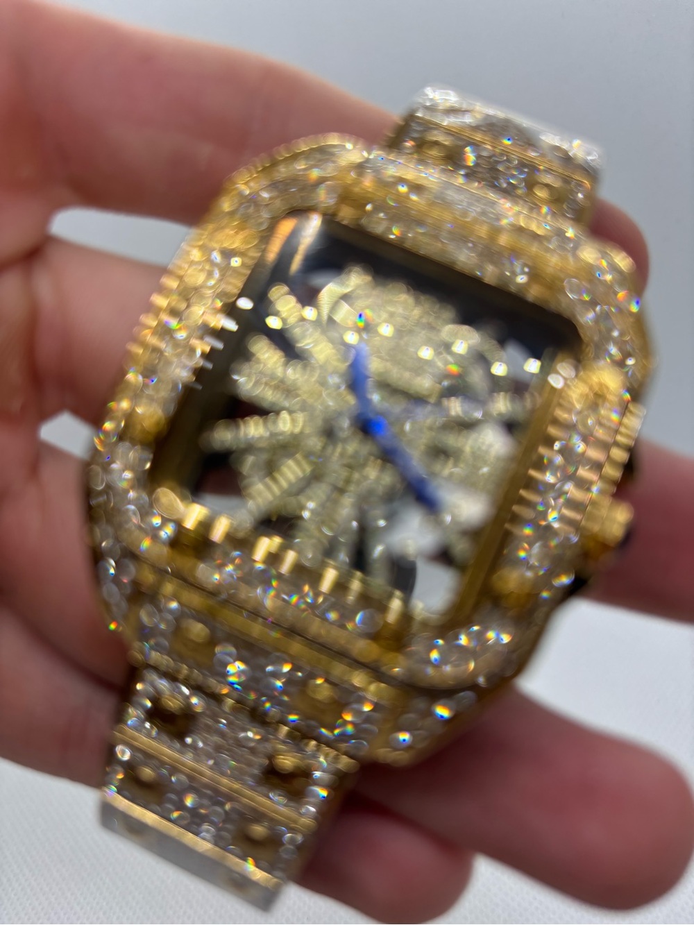Gold and Blue Dial 39mm Skeleton Bussdown Watch